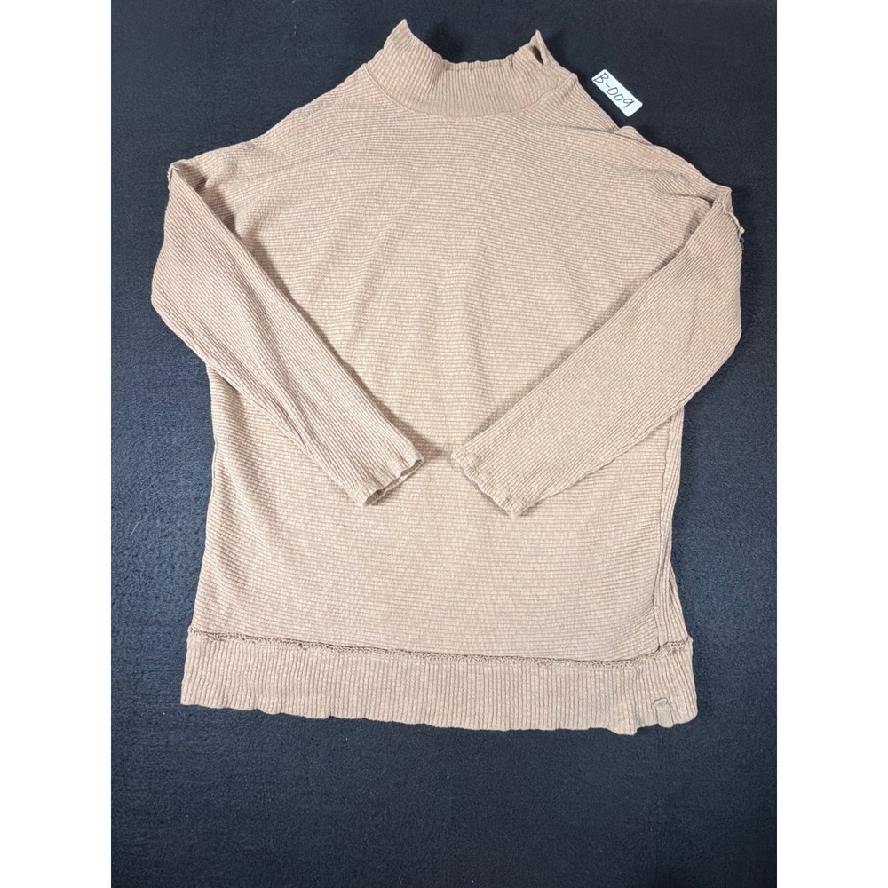We The Free Free People Tan Ribbed Mock Neck Long Sleeve Top Small
